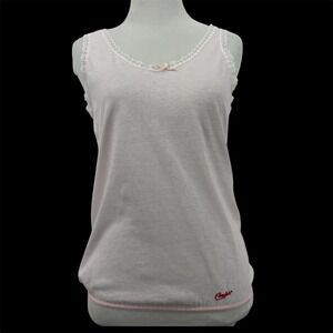 Candies Vintage Y2K Size Large Camisole Pink Lace Trim Bow USA Made Coquette